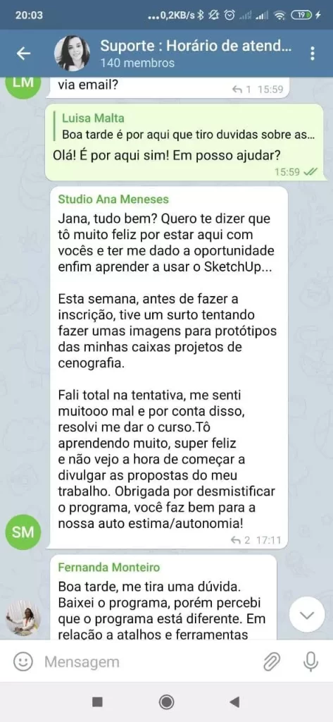 Moinho Decor - Depoimento no Instagram - Curso de SketchUp Online para projeto 3D de decoração de festas e eventos.